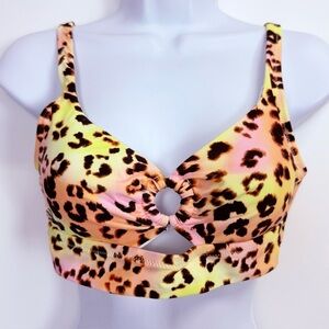 Bar iii Bikini Top Womens Size Large Yellow Pink Animal Print Summer Heat NWT